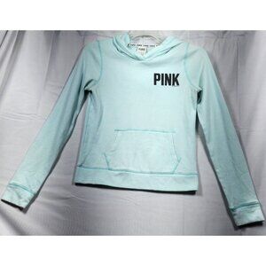 BODEN Blush Pink Teal "Pink Print" Pullover Hoodie V Neck Sweatshirt Sz XS